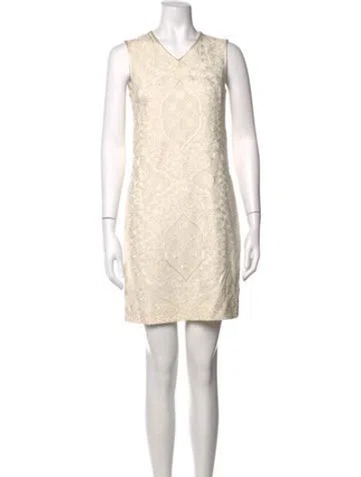 Pre-owned Naeem Khan Lace Pattern Mini Dress In White