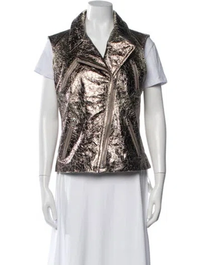 Pre-owned Naeem Khan Leather Patterned Biker Jacket W/ Tags In Gold