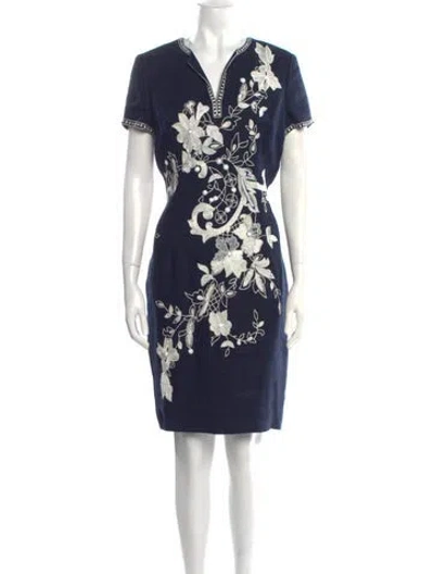 Pre-owned Naeem Khan Linen Knee-length Dress In Blue