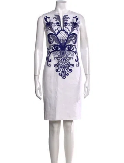 Pre-owned Naeem Khan Linen Knee-length Dress In White