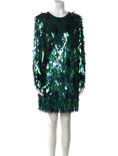 Pre-owned Naeem Khan Linen Mini Dress In Green