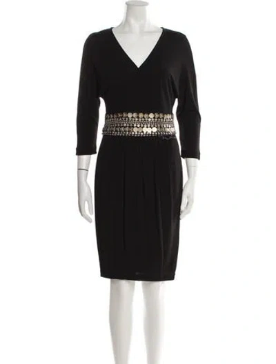 Pre-owned Naeem Khan Long Sleeve Sequin-accented Dress In Black