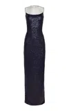 Naeem Khan Mesh-paneled Stretch-sequin Column Gown In Navy