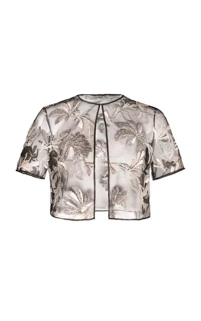 Naeem Khan Metallic Floral Raffia Bolero In Black