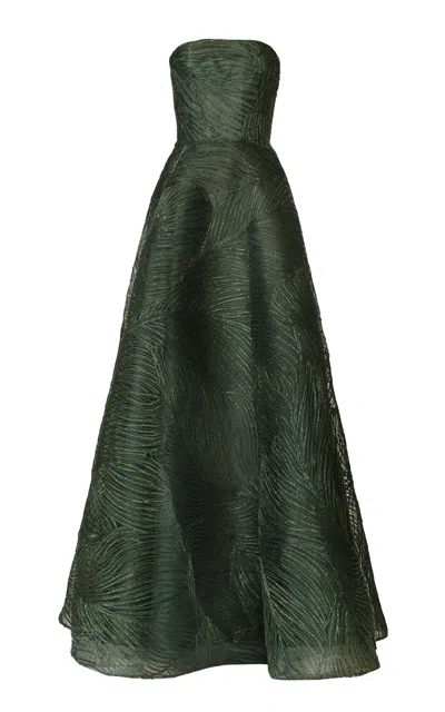 Naeem Khan Metallic Raffia Bustier Strapless Gown In Green