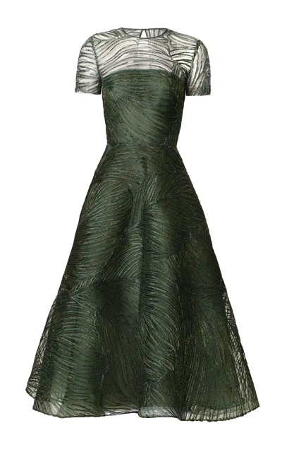 Naeem Khan Metallic Raffia Cap Sleeve Cocktail Dress In Green