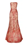 Naeem Khan Metallic Raffia Fit And Flare Tulle Gown