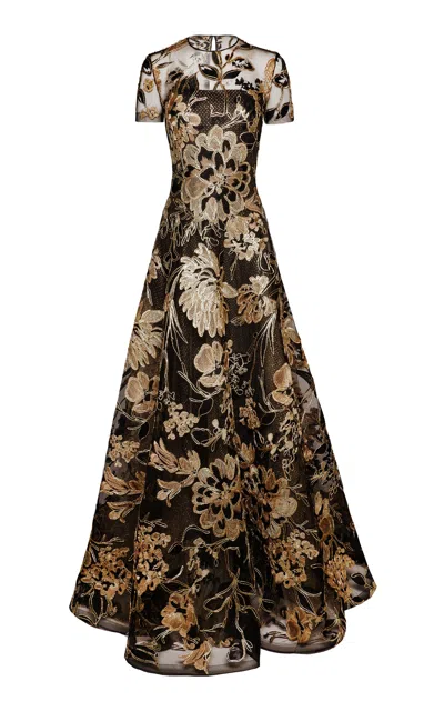 Naeem Khan Metallic Raffia Gown In Black