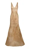 Naeem Khan Metallic Raffia Gown In Gold