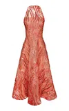 Naeem Khan Metallic Raffia Halter Tulle Dress