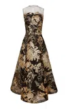 Naeem Khan Metallic Raffia Midi Dress In Black