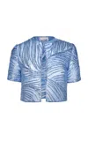 Naeem Khan Metallic Raffia Tulle-blend Bolero In Blue
