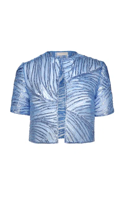 Naeem Khan Metallic Raffia Tulle-blend Bolero In Blue