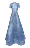 Naeem Khan Metallic Raffia Tulle-blend Gown In Blue