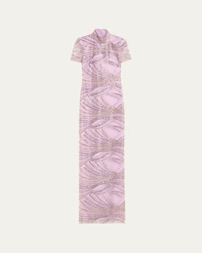 Naeem Khan Mock Neck Sequined Column Gown
