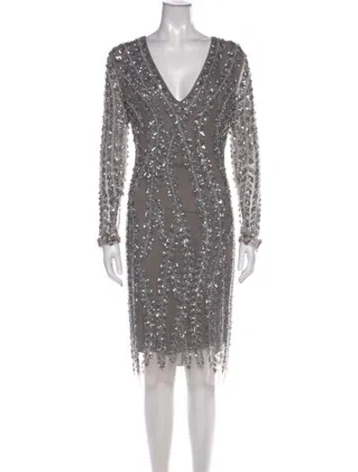 Pre-owned Naeem Khan Nylon Midi Length Dress In Silver
