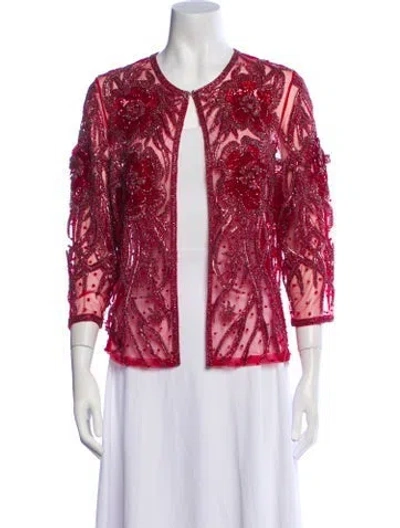 Pre-owned Naeem Khan Nylon Patterned Evening Jacket In Red