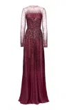 Naeem Khan Ombre Crystal-embellished Gown In Burgundy