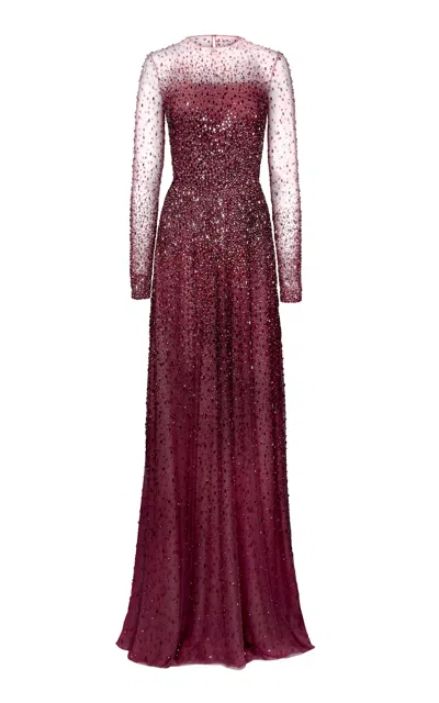 Naeem Khan Ombre Crystal-embellished Gown In Burgundy