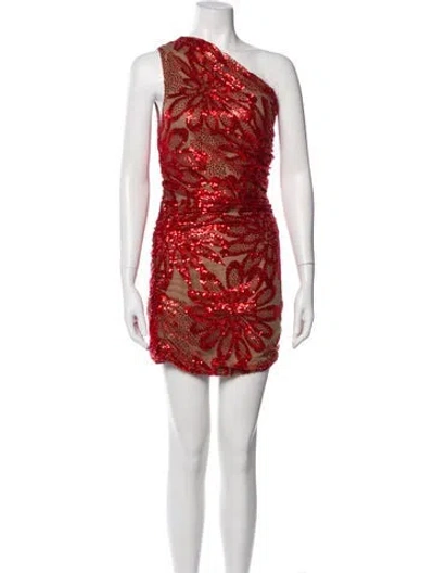 Pre-owned Naeem Khan One-shoulder Mini Dress In Red