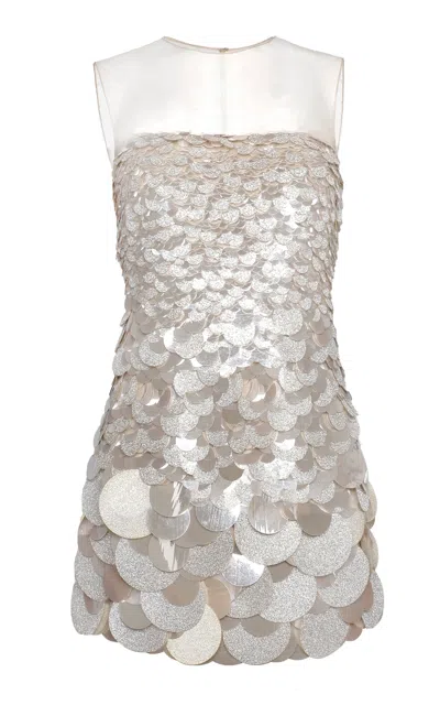 Naeem Khan Pailette Sequin Illusion Dress In Grey