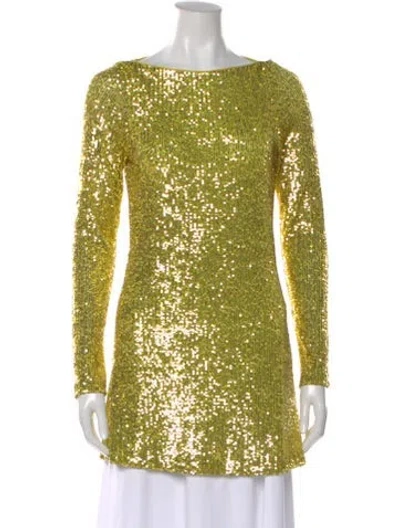 Pre-owned Naeem Khan Patterned Bateau Neckline Top In Yellow