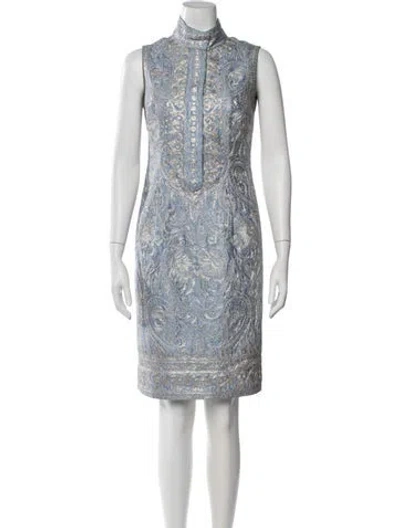Pre-owned Naeem Khan Patterned Knee-length Dress In Blue