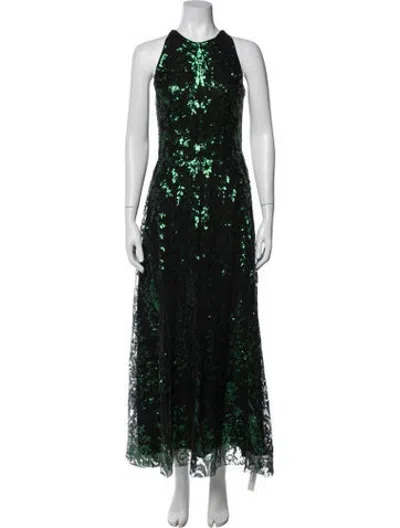 Pre-owned Naeem Khan Patterned Long Dress In Black/green