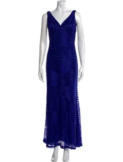 Pre-owned Naeem Khan Patterned Long Dress In Blue