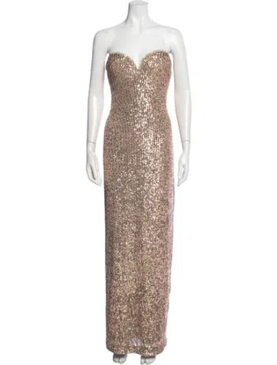 Pre-owned Naeem Khan Patterned Long Dress In Gold
