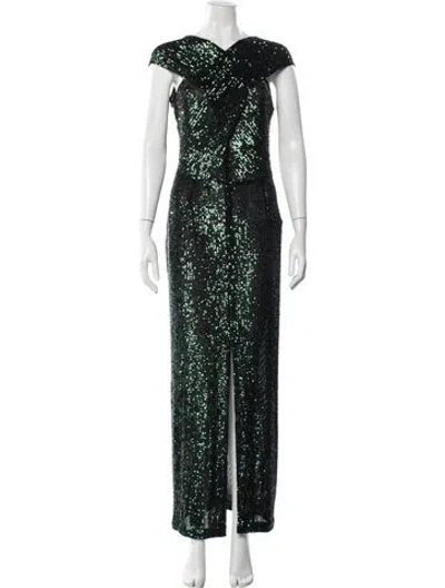 Pre-owned Naeem Khan Patterned Long Dress In Green