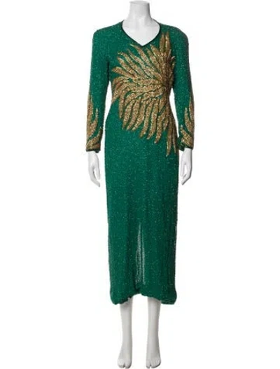 Pre-owned Naeem Khan Patterned Long Dress In Green