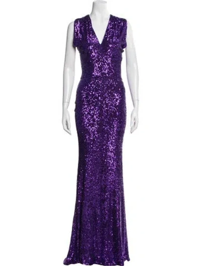 Pre-owned Naeem Khan Patterned Long Dress W/ Tags In Purple