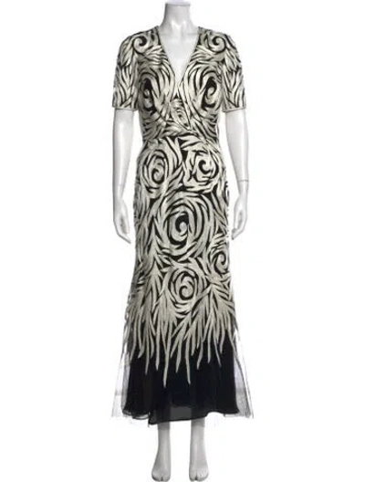 Pre-owned Naeem Khan Patterned Long Dress In White