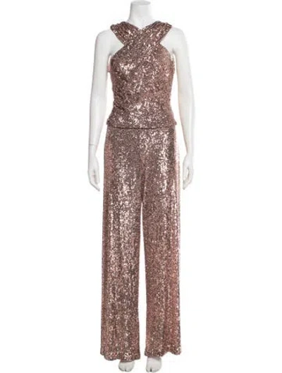 Pre-owned Naeem Khan Patterned Sequin Embellishments Pant Set In Pink