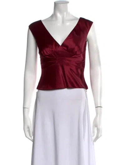 Pre-owned Naeem Khan Patterned V-neck Top In Red