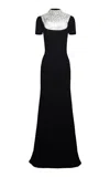 Naeem Khan Pearl-embellished Crepe Gown In Black