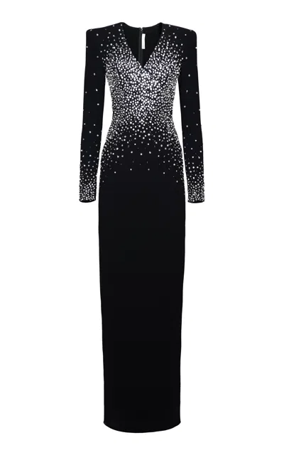 Naeem Khan Pearl-embellished Crepe Gown In Black