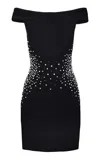Naeem Khan Pearl-embellished Off-the-shoulder Crepe Mini Dress In Black
