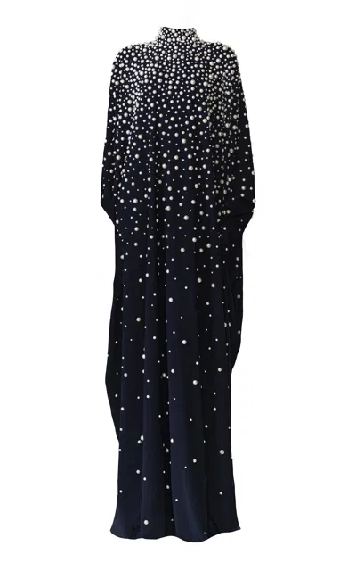 Naeem Khan Pearl Embroidered Caftan Maxi Dress In Black