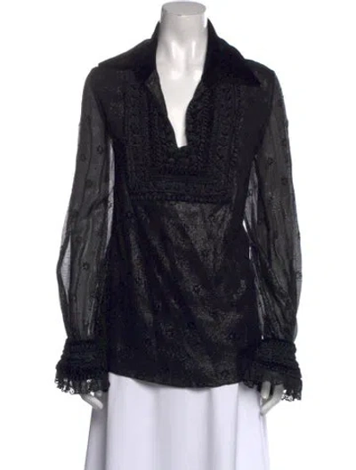 Pre-owned Naeem Khan Printed Cowl Neck Blouse In Black