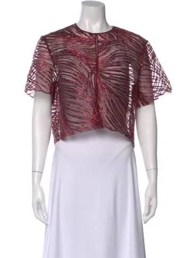 Pre-owned Naeem Khan Printed Crew Neck Crop Top In Multi