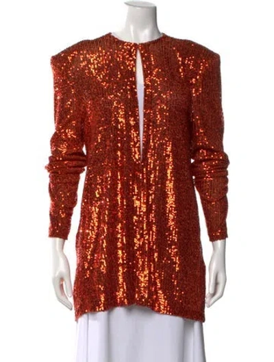 Pre-owned Naeem Khan Printed Crew Neck Sweater In Orange