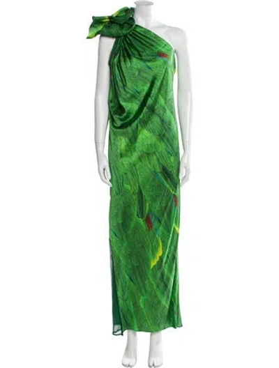 Pre-owned Naeem Khan Printed Long Dress In Green