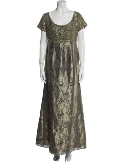 Pre-owned Naeem Khan Printed Long Dress In Green
