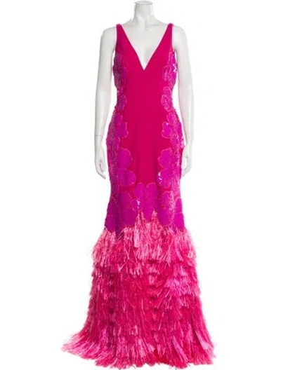 Pre-owned Naeem Khan Printed Long Dress In Pink
