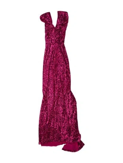 Pre-owned Naeem Khan Printed Long Dress In Red