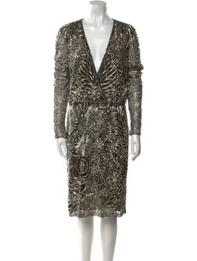 Pre-owned Naeem Khan Printed Midi Length Dress In Neutral