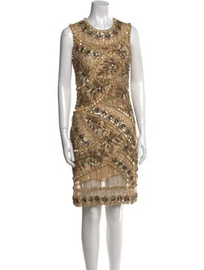 Pre-owned Naeem Khan Printed Mini Dress In Gold