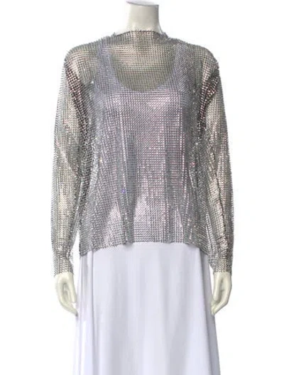 Pre-owned Naeem Khan Printed Mock Neck Blouse W/ Tags In White